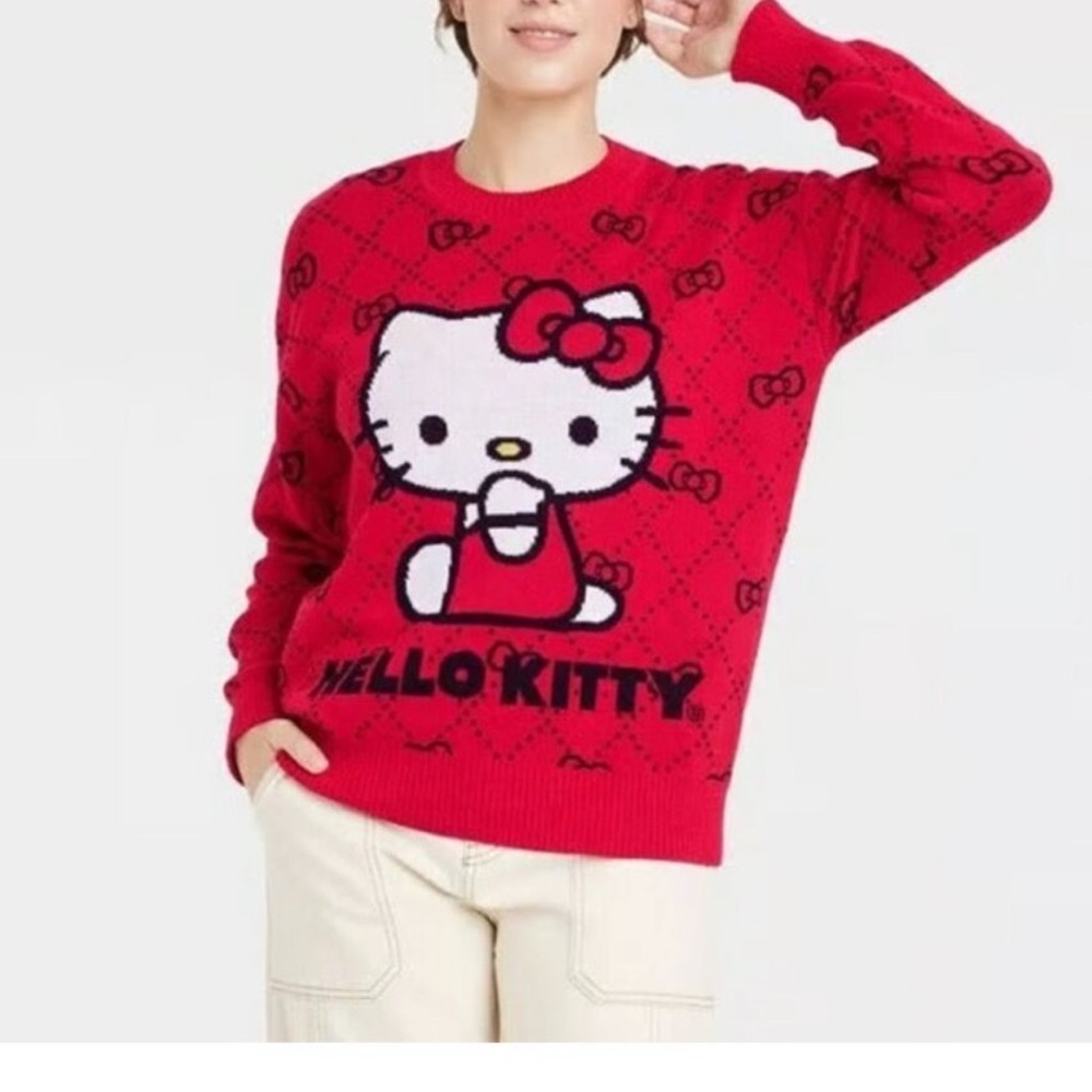 Sanrio Hello Kitty Graphic Red‎ Crew Neck Sweater Size M